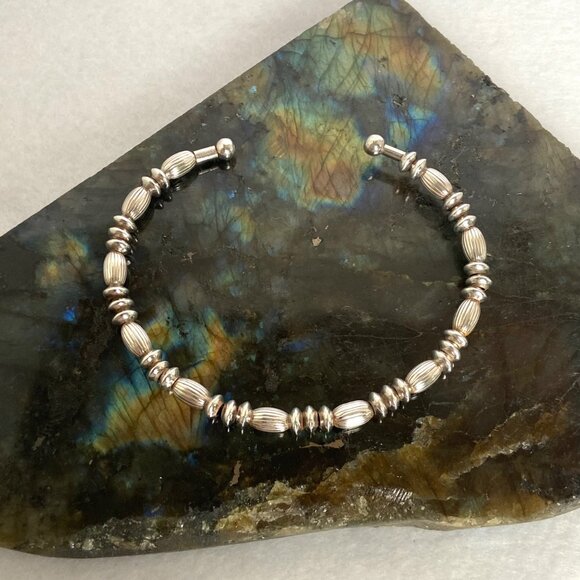 Sterling Silver 925 Italy Ball Beaded Flexible Cuff Bracelet Sz 6.75" - Picture 11 of 16